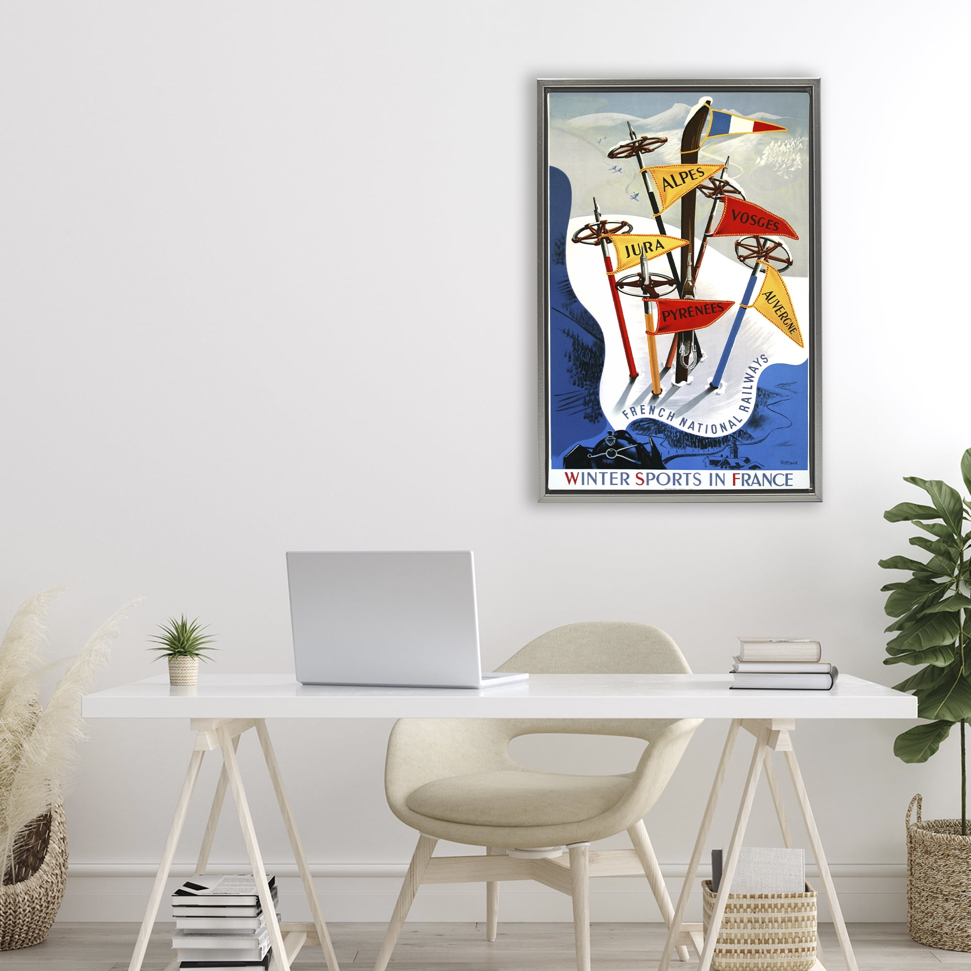 Stupell Industries Winter Sports In France Gray Framed Floater Canvas Wall Art, design by Vintage Posters