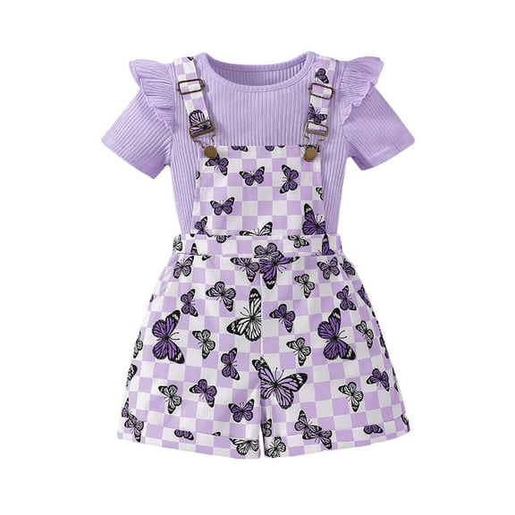 NIEWTR Little Kids Girl Summer Outfit Sleeveless Tied Flower Print Cami Tank Tops Elastic Shorts Toddler 2Pcs Clothes Set Short T-shirt Sets Purple 6-7 Years