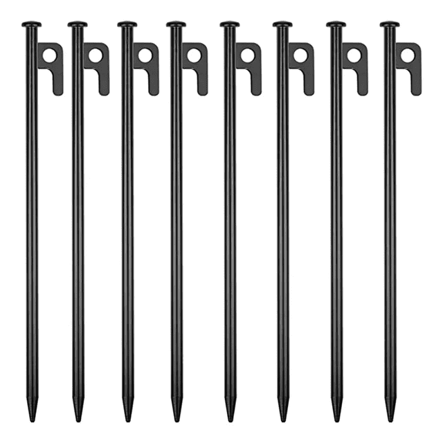 Estacas De Acero Resistentes De 30cm Para Tienda, 8 Piezas NEGRO