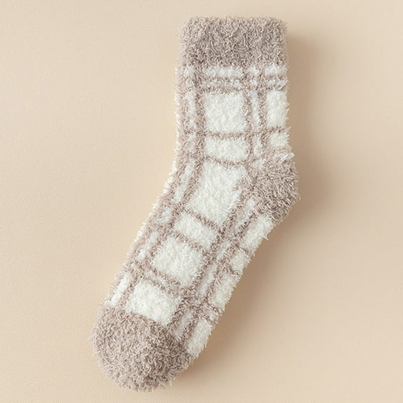 Dyfzdhu Women Plaid Fuzzy Winter Sleeping Socks House Socks Bed Socks Hut Socks