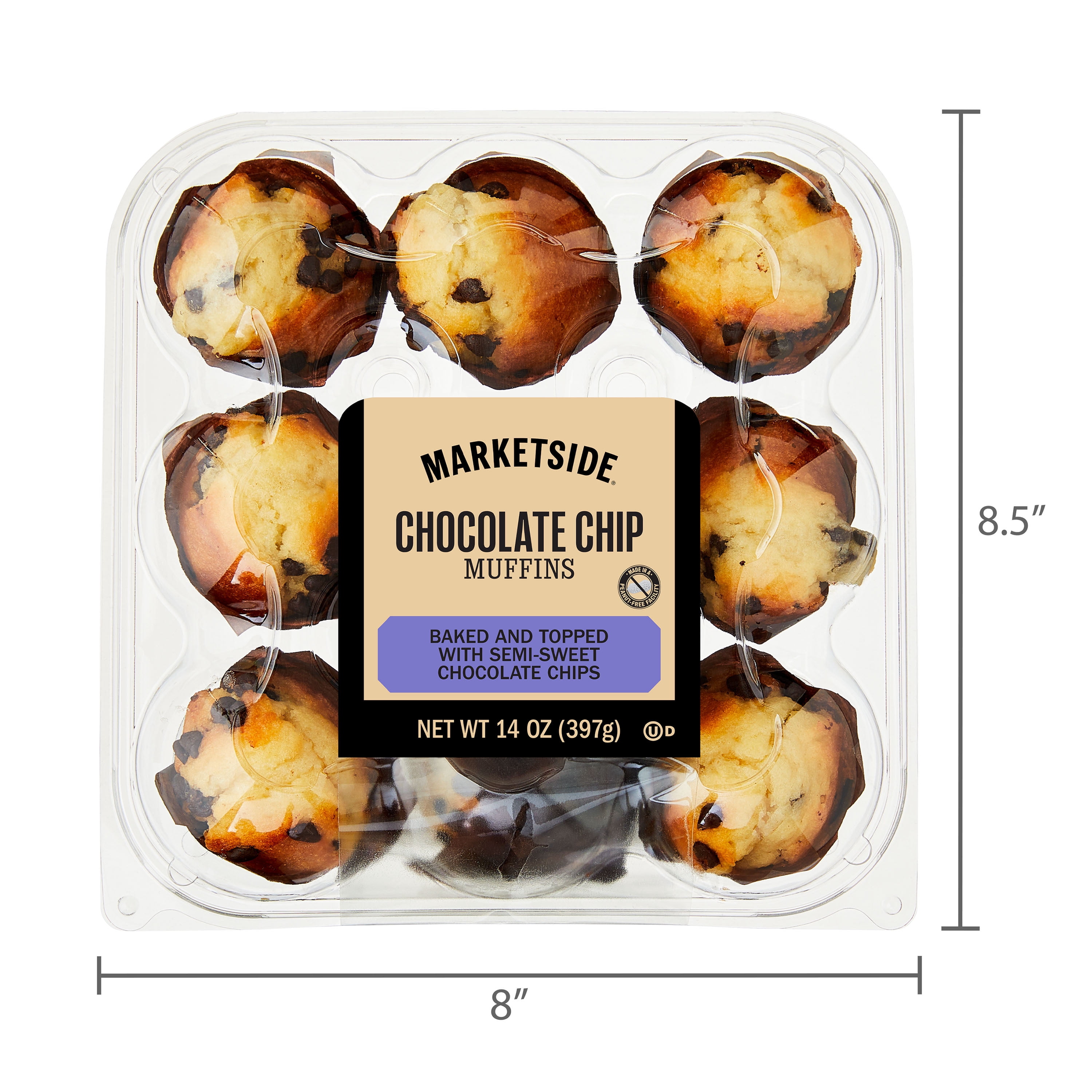 Marketside Chocolate Chip Baked Muffins, 9 Count, 14 oz (Shelf Stable)