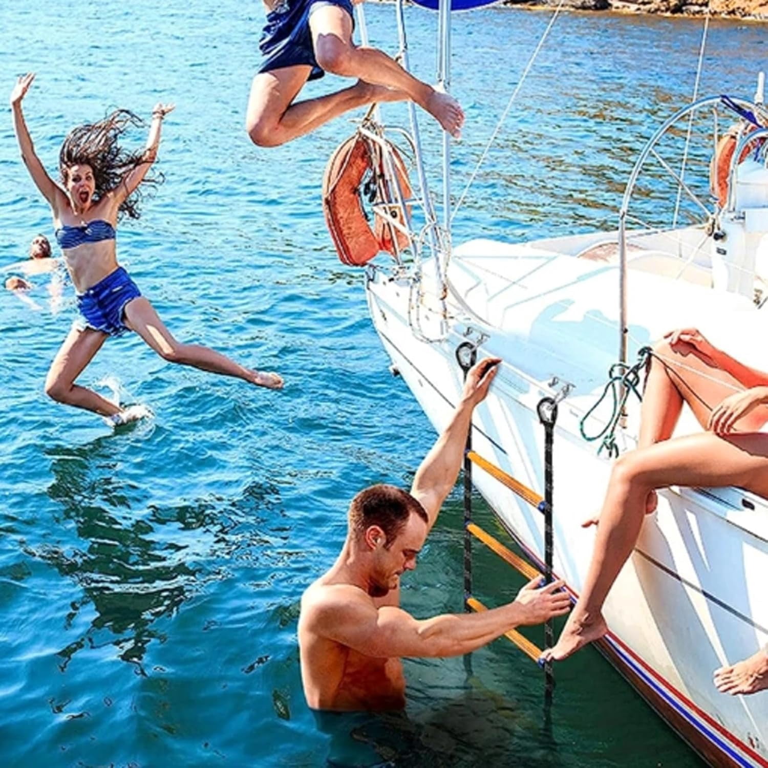 4 Steps Boat Ladder, Marine Rope Ladder, Fire Ladder, Climbing Aid for Hunting, Boat Rope Ladder, Folding Boat Rope Ladder for Boat, Removable Boat Rope Ladder for Dinghy, Kayak