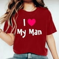 thumbnail image 4 of Shirts for Women Dgankt Women's Valentine's Day Short Sleeve Monogram Printed Solid Color Top Short Sleeve Crew Neck Shirt, 4 of 6