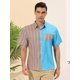 thumbnail image 2 of Lars Amadeus Camisa hawaiana de manga corta con botones y patchwork a rayas de verano para hombre Azul rojo XL, 2 of 6
