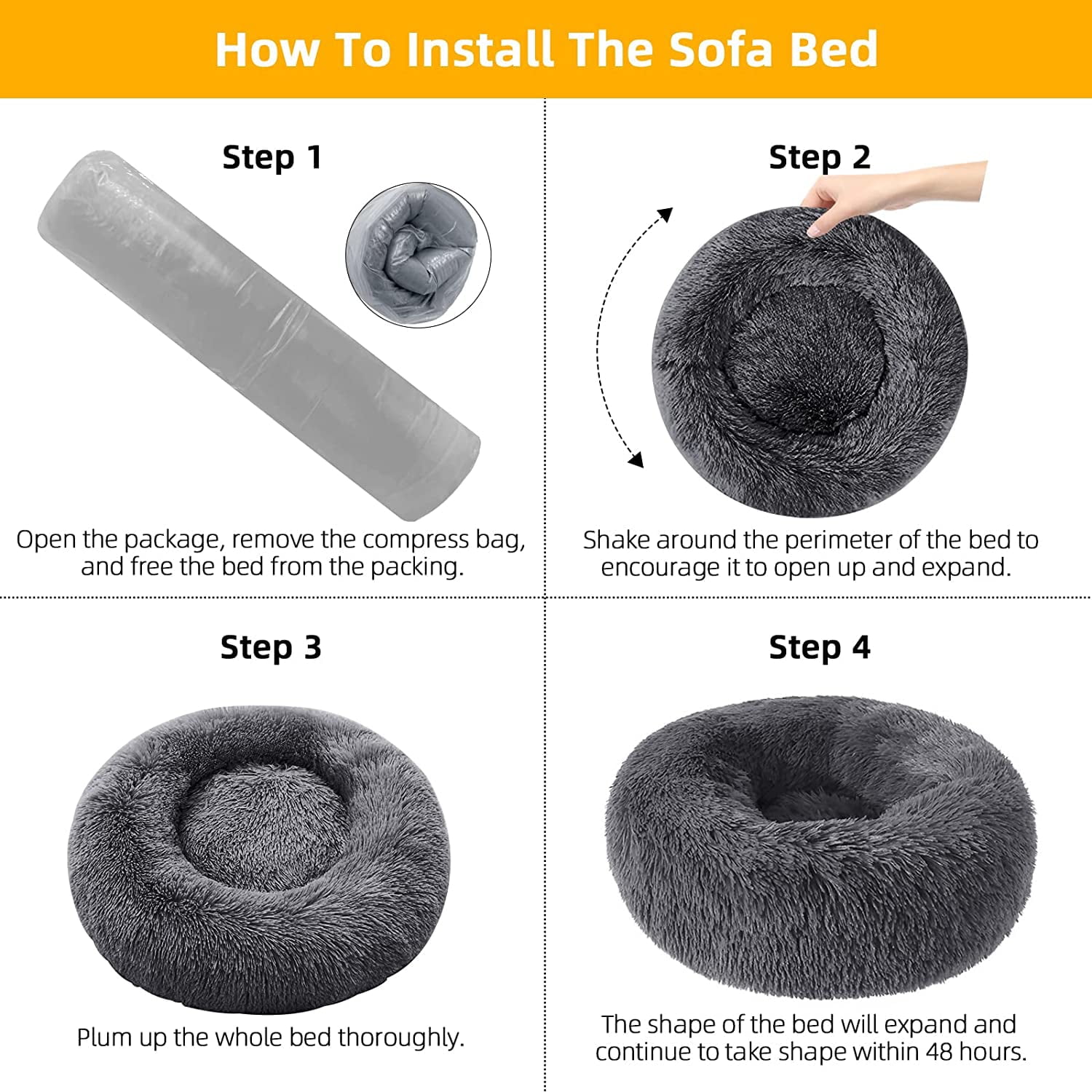 Nisrada Dog Bed & Cat Bed, Anti-Anxiety Puppy Bed Warming Cozy Round Soft Pet Bed, Machine Washable Calming Donut Bed