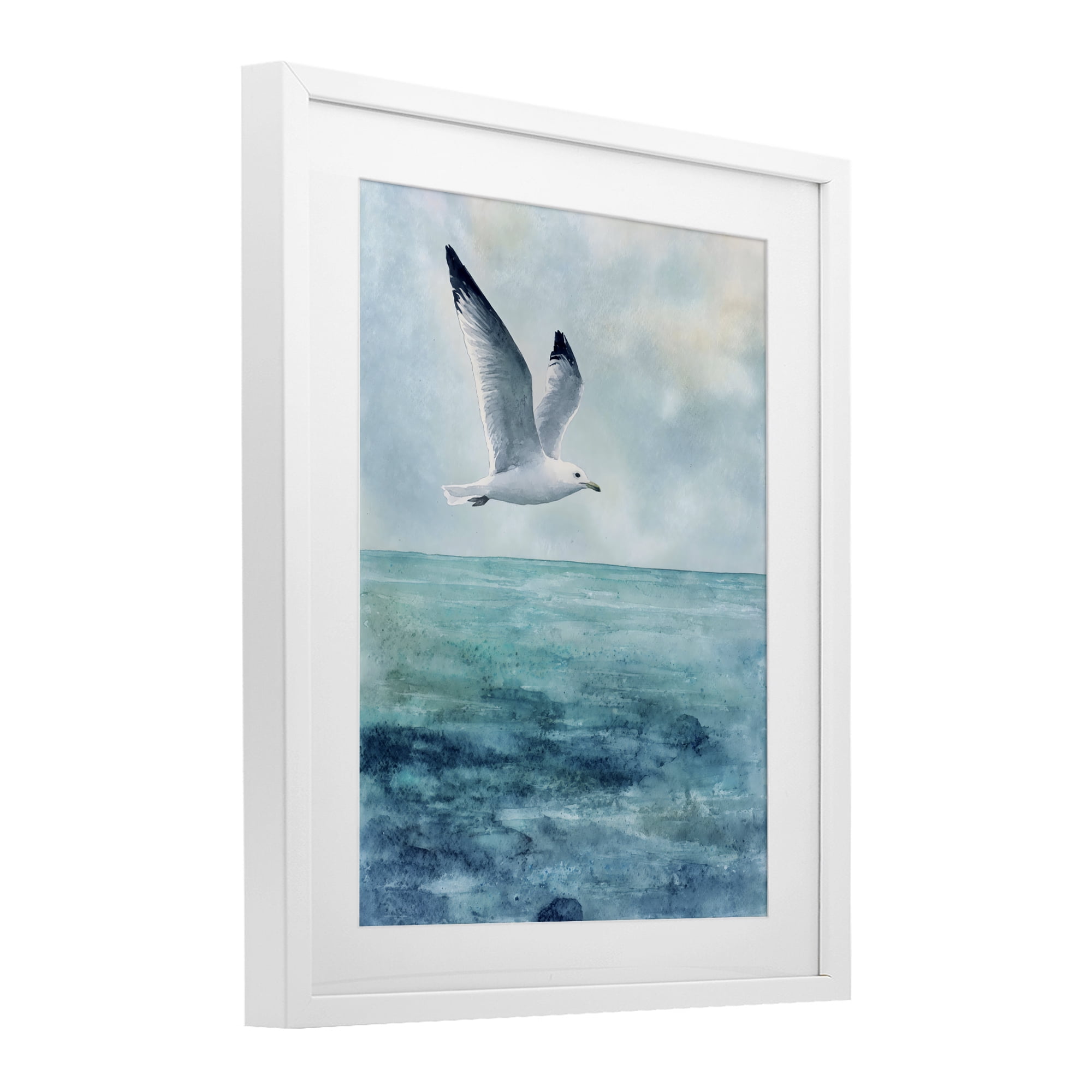 Stupell Industries Seagull With Black Tips White Framed Print Under Glass, design by Franklyn Gregory