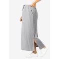 thumbnail image 3 of LWavelet Women Solid Midi Skirt Elastic Drawstring Waist With Pockets Side Split Casual Skirt Light Gray M, 3 of 4