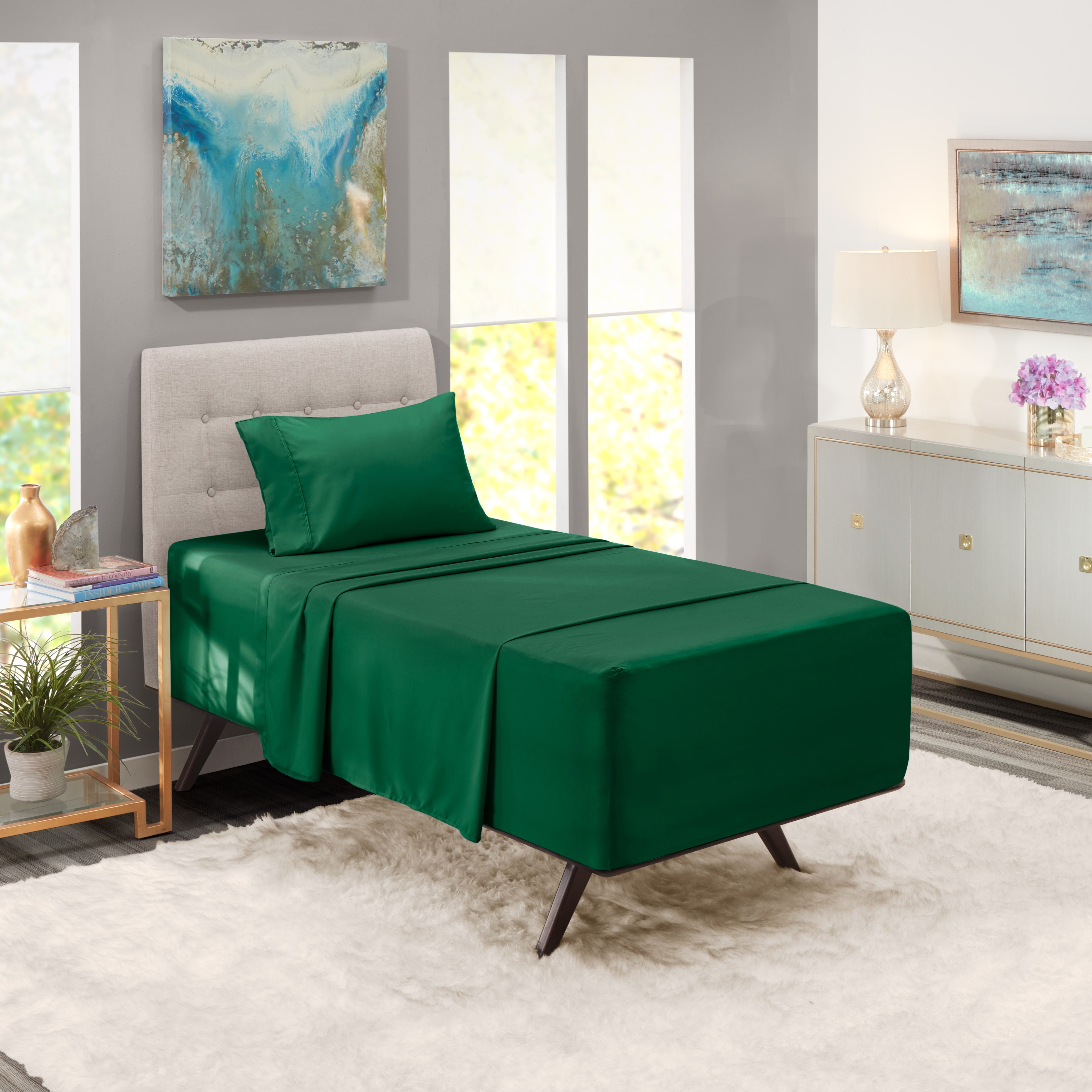 LammaLoe Extra Deep Pocket Sheets Twin Set, 3 Piece, Fits 18"-24" Mattress, Breathable & Extra Soft Bed Sheets, Hunter Green