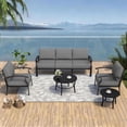 thumbnail image 4 of Gotland 5 Piece Aluminum Patio Furniture Set,Modern Metal Outdoor Patio Furniture w/5.1'' Thick Cushion and Round Coffee Table,Patio Conversation Sets for Porch,Deck,Gray, 4 of 8