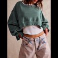 thumbnail image 4 of Sudadera Corta para Mujer, Cuello Redondo, Larga, Talla Grande, Otoño-Invierno 2025, Estilo Jersey Holgado. Verde Oscuro XL, 4 of 8