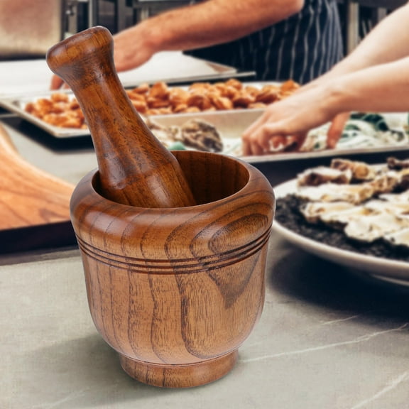 WRISTBIQUE Garlic Masher Wood Kitchen Tool 1 Set 3.93X3.73X3.73in