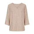 thumbnail image 3 of Ohufall Women's Tshirts Vertical Striped V Neck 3/4 Sleeve Casual Loose Fit Top Tops For Daily Wear, 3 of 4