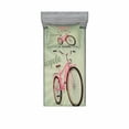 thumbnail image 2 of Ambesonne Vintage Fitted Sheet & Pillow Sham Set, Retro Pop Art Bike, Queen, Green Pink, 2 of 3