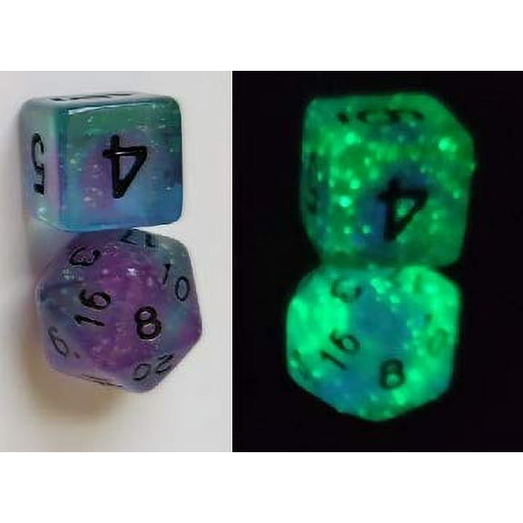 Set of 7 Dice: Glow-in-The-Dark Peacock Glowworm