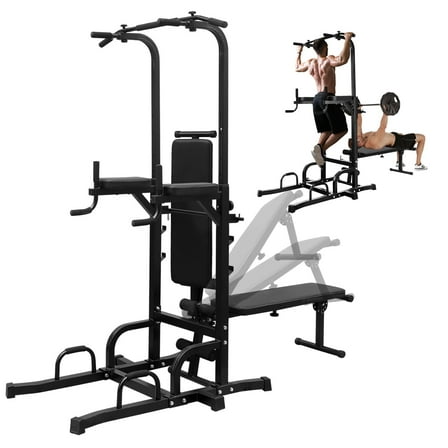 PROHIKER Power Tower Dip Station, Pull Up Bar Stand Power Rack with Detachable Weight Bench, Height Adjustable Strength Training Equipment for Fitness Home Workout, Black