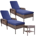 thumbnail image 1 of Chaises Longues d'Extérieur Ensemble de Mobilier de Terrasse en Osier 3 Pcs Fauteuil Inclinable Réglable avec Coussin Table d'Appoint, Résistant aux UV Toutes Saisons, 1 of 6