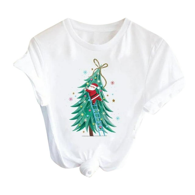 Chemises pour Femmes Mode pour Décontracté Manches Courtes T-Shirts à Imprimé de Noël Hauts Vêtements Blouse