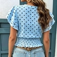 thumbnail image 4 of ClodeEU Women's Polka Dot Round Neck Ruffle Short Sleeve Peplum Crop Blouse,Casual Summer Flowy Waist Shirred Top Sky Blue,Women's Plus XXL, 4 of 5