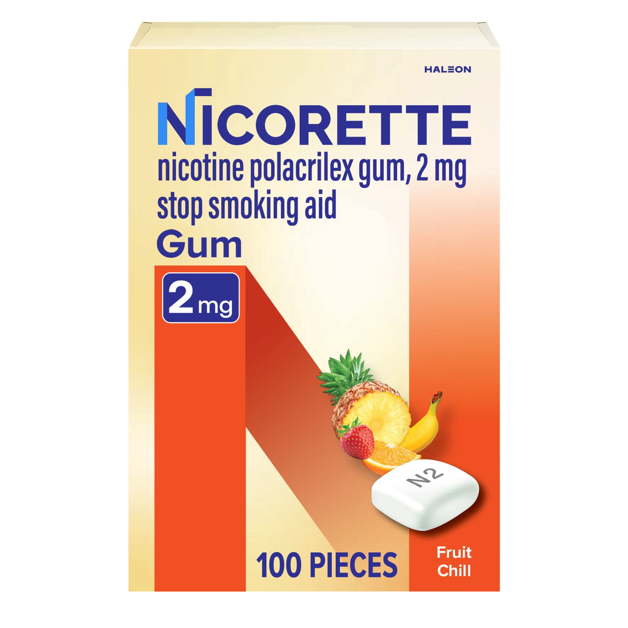Nicorette Nicotine Gum, Stop Smoking Aids, 2 mg, Fruit Chill, 100 Count