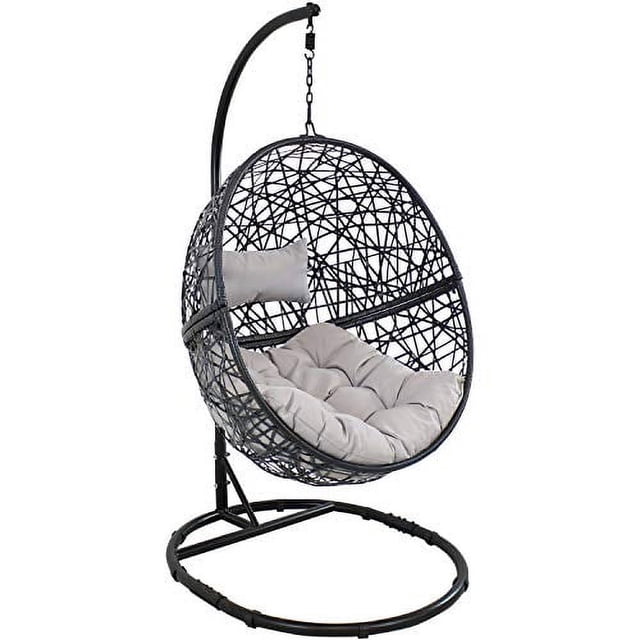 Sunnydaze Decor Chaise Oeuf Suspendue Jackson avec Support, Gris - Ensemble de 1