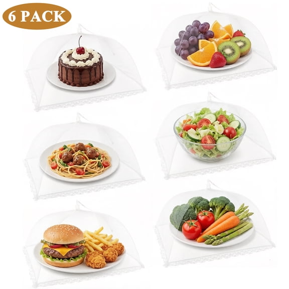 Yalumo 6 Pack Mesh Food Covers, 17"x17" Pop-Up Food Tent Umbrella, Large and Tall Reusable Collapsible Food Screen Covers for Outdoors, BBQs, Picnics, Parties, Camping, Patio