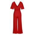 thumbnail image 5 of Gaecuw Dressy Jumpsuit for Women 2023 Short Sleeve Overall with Pockets V Neck Band Collar Solid Onesie One Piece Outfits Casual Loose Baggy Long Pants Wide Leg Summer Romper Ankle Length Trousers, 5 of 6