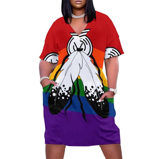 Vestido de noche para mujer, con bolsillos sueltos y estampado de bandera del orgullo bicolor repetitivo sin costuras, vestidos formales para ocasiones especiales.
