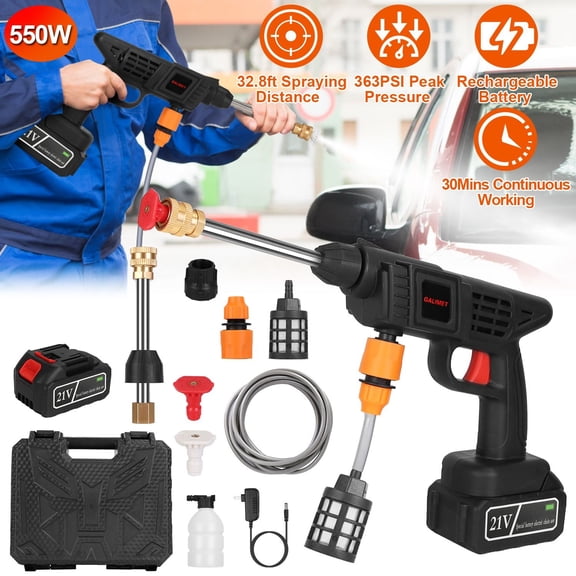 Cordless Pressure Washer Portable Electric Power Washer High Pressure Water Sprayer 363PSI Car Washer Cleaner with 12000mAh 21V Rechargeable Battery and Charger 2 Nozzles