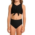 thumbnail image 2 of DAETIROS Girls Two Piece Swimsuit Set Adjustable Tie Front High Waisted Quick Dry Chlorine Resistant Bathing Suit for Kids 3-12 Years Black, Size 4-5 T, 2 of 7