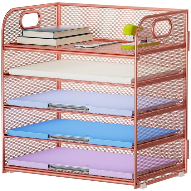 Organizador de papel Marbrasse, bandeja para cartas de 5 niveles, oro rosa