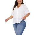 thumbnail image 4 of Agnes Orinda Plus Size Cardigan for Women Button Down Sheer Round Neck Short Sleeve Knitted Sweater 1X White, 4 of 6