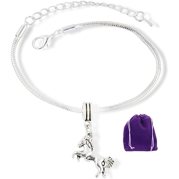 Emerald Park Jewelry Horse on Hind Legs with Bushy Tail Snake Chain Charm Bracelet
