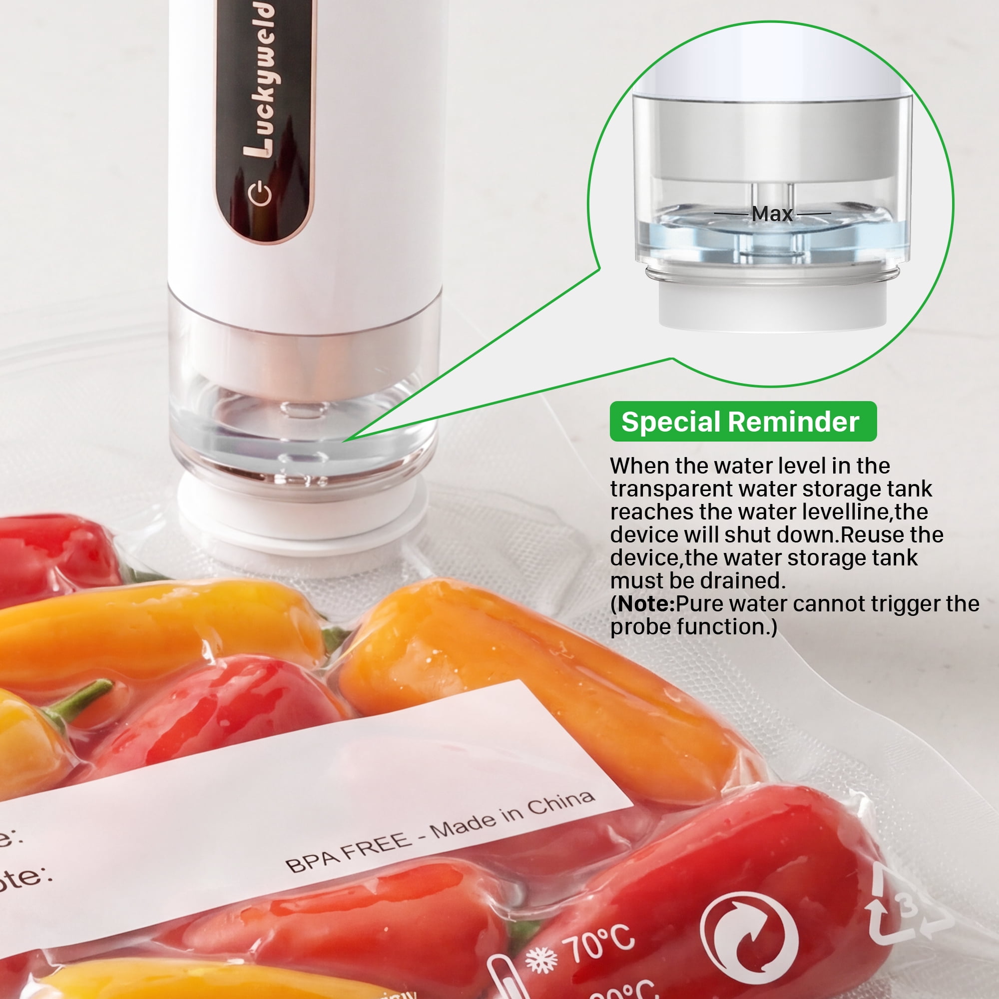 Handheld Vacuum Sealer for Food, 30 Reusable Bags & Battery Level Indicator for Kitchen,Gifts for Mom, Wife, Chef & Home