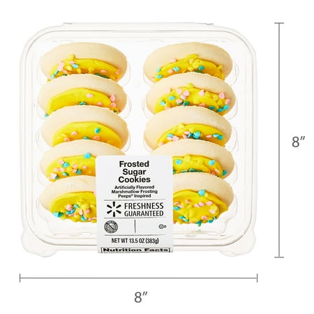 Freshness Guaranteed Frosted Easter Sugar Cookies, Peeps Flavored Cookies, Yellow Frosting with Sprinkles, Soft, Baked, Ready to Eat, 13.5 oz, 10 Count
