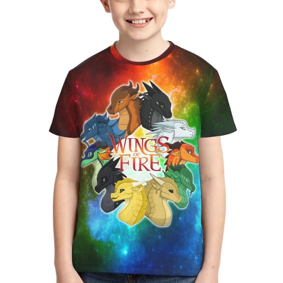 Kids 3D Graphic Wings Dragon Fire T-Shirts, Novelty Shirts Crewneck Short Sleeve Tees for Youth Boys Girls