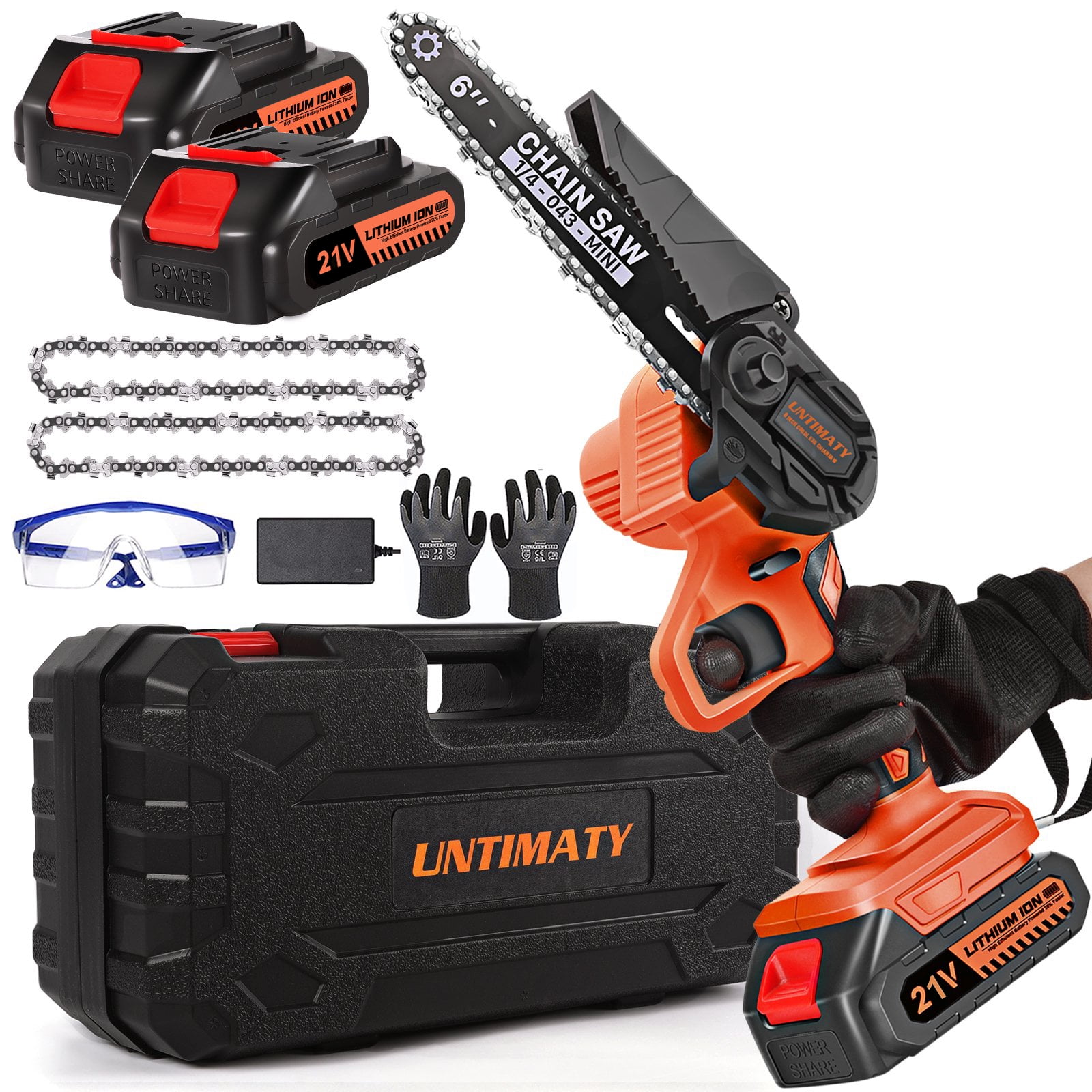 UNTIMATY 6" Mini Chainsaw with 2 Batteries 2 Chains, 6Inch Cordless