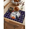 thumbnail image 3 of Placemats Set of 4 Halloween Pumpkin Crow Skull Eyeball Black Purple Plaid Heat Insulation Washable Place Mats, Rustic Non-Slip Table Mats for Dining Table Party Kitchen Decor,13x19 Inch, 3 of 4