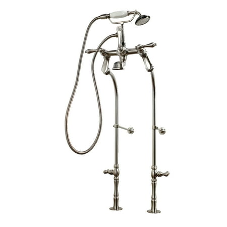Kingston Brass CCK103T8 Vintage Freestanding Clawfoot Tub Faucet Package with Supply Lines and Hand Shower, Brushed Nickel