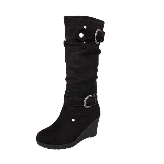 jovati Bottes à Tige Longue pour Femmes, Chaussures Plates d'Hiver à Bout Rond, Compensées Épaisses