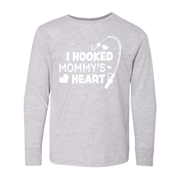 Inktastic I Hooked Mommy's Heart with Fishing Rod Long Sleeve Youth T-Shirt