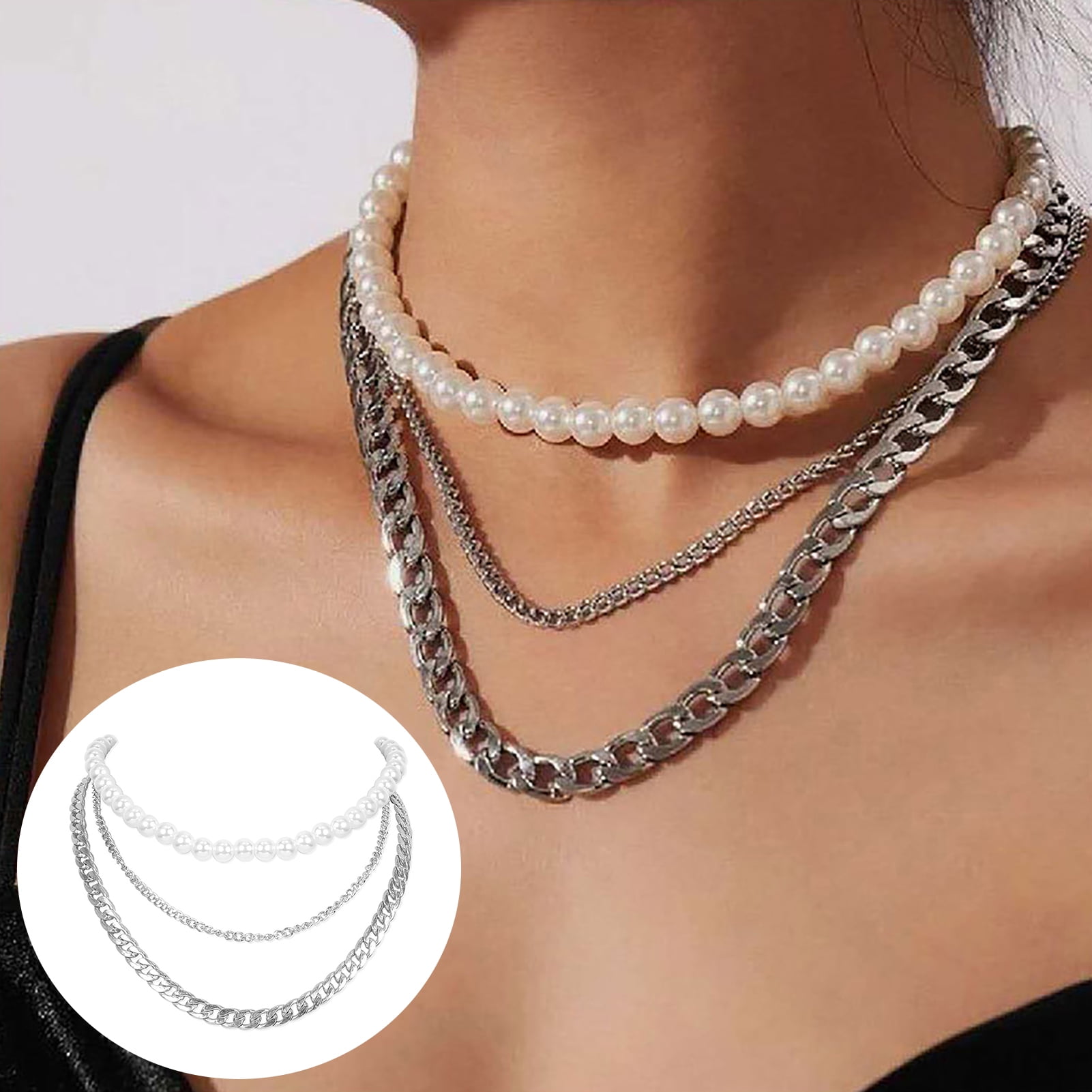Pearl Butterfly Choker Punk Retro Cross Clavicle Chain Multilayer Necklace Gift 