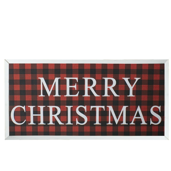 Northlight 24” Red and Black Buffalo Plaid Merry Christmas Wooden Hanging Wall Sign
