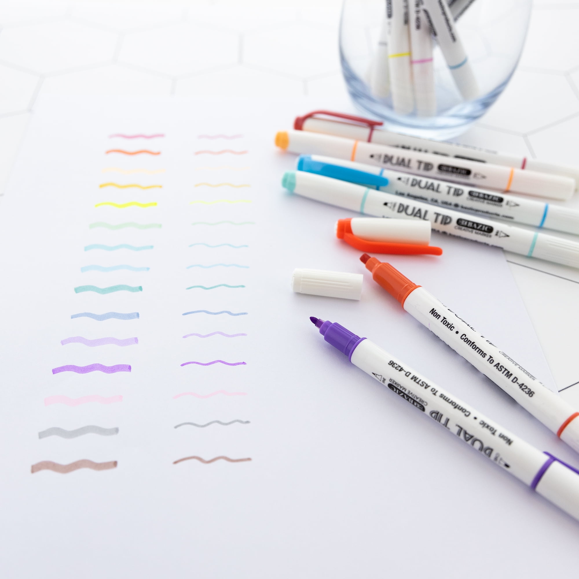 BAZIC Dual Tip Creative Markers Set, Broad & Fine Point Tips Highlighter, 15 Colors Art Marker Pens, 2-Packs