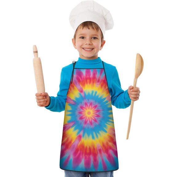 Colorful Tie Dye Mandala Pattern Kids Aprons for Girls and Boys,Adjustable Neck Strap Toddler Aprons for Kids Cooking Baking