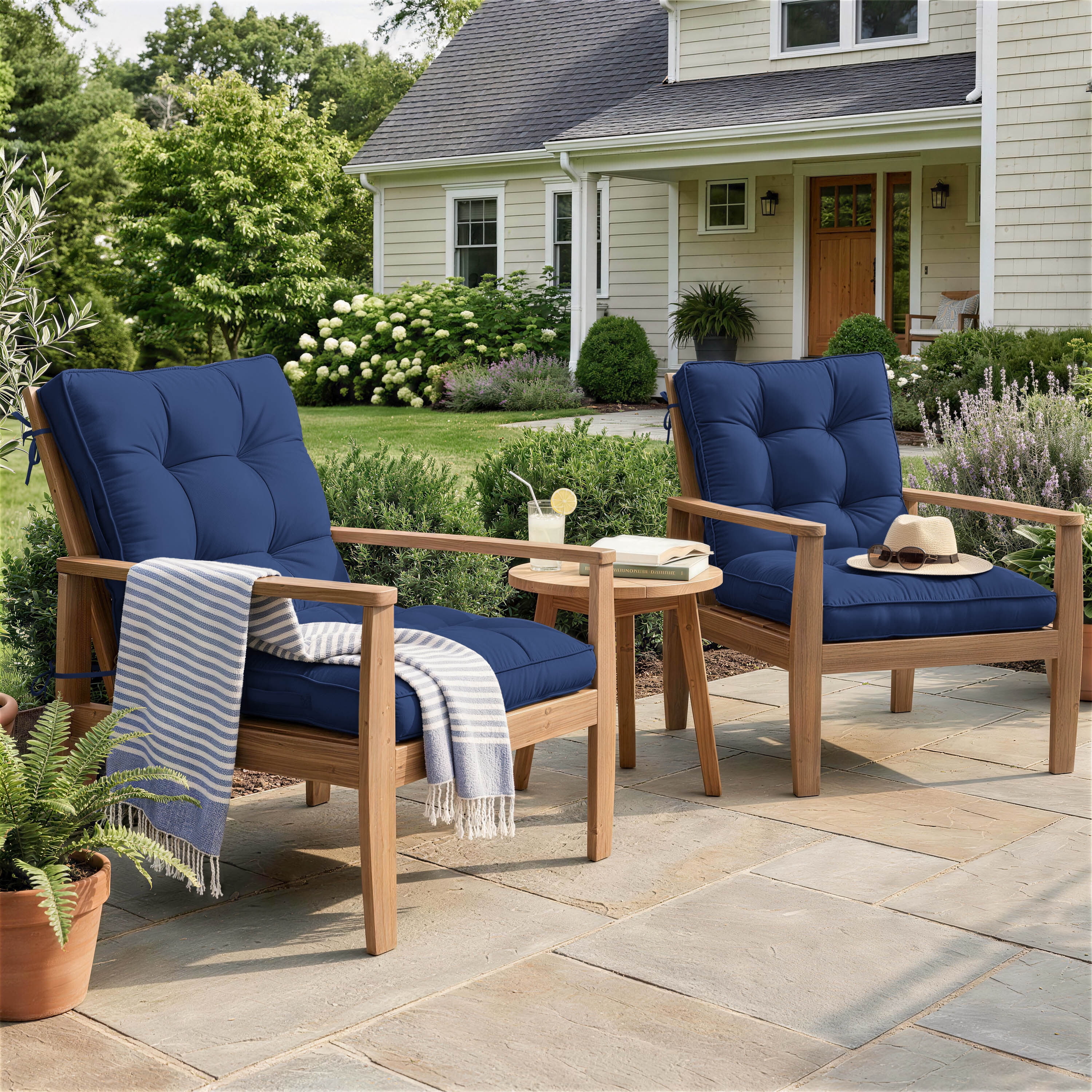 Kimunuk Outdoor Chair Cushions Set of 2, 42 x 21 x 4 in Non Slip Porch Swing Cushion Seat Back Cushions with Ties for Indoor Patio Rocking Chair, Blue