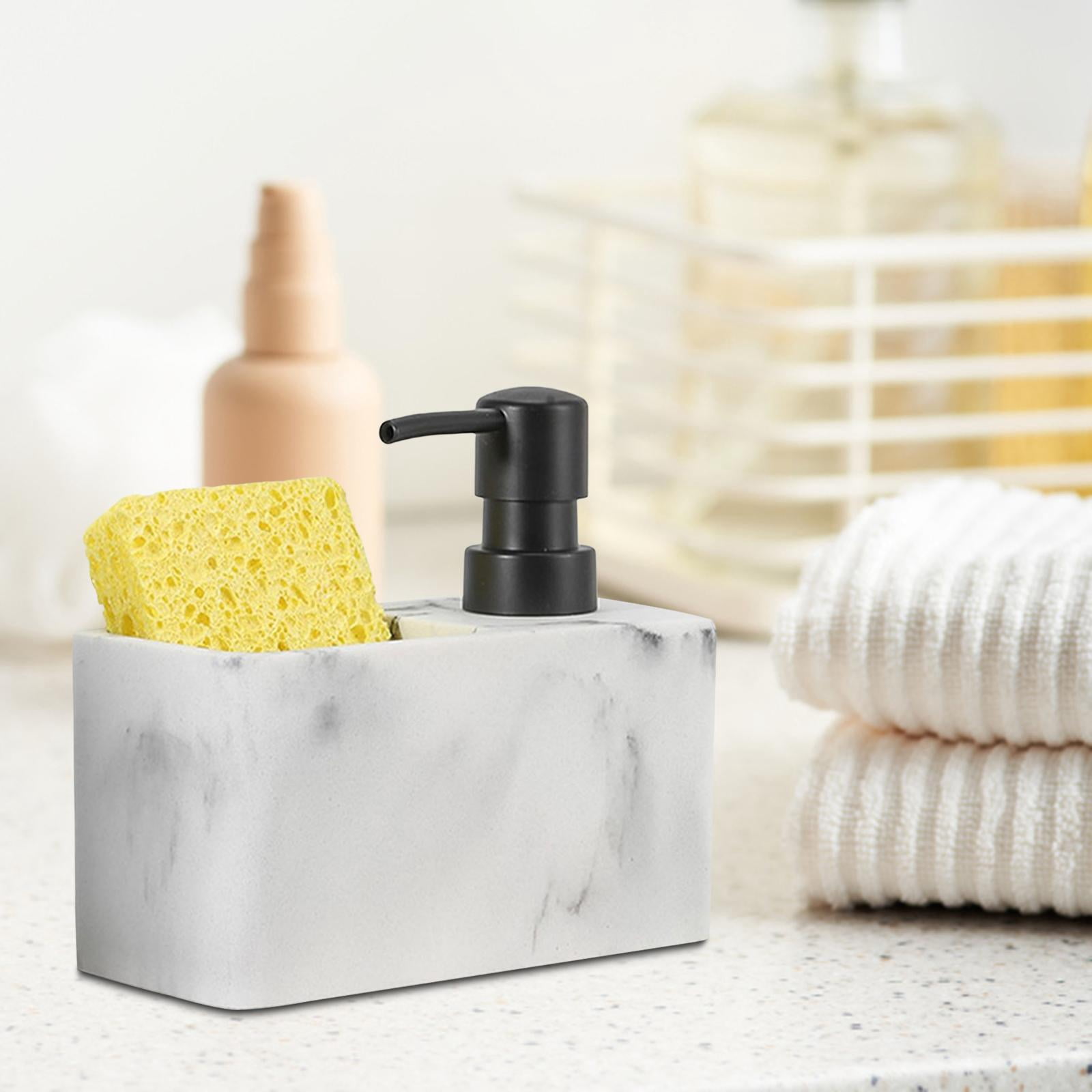 Soap Dispenser, Sponge Holder Liquid Soap Dispenser Liquid Pump Bottle Accessories Scrubbers ,Kitchen Sink Soap Dispenser for Hotel Bathroom White