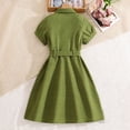 thumbnail image 4 of YHAJDS Big Girls Solid Color Short Sleeve Dress with Belt Collared Shirt Dress Summer for 8-12 Years, 4 of 5