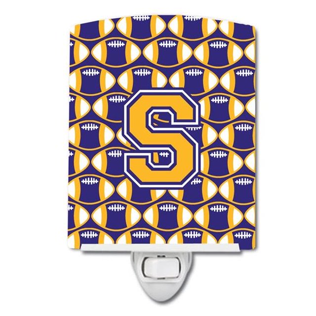 Carolines Treasures CJ1064-SCNL Letter S Football Purple & Gold Ceramic Night Light