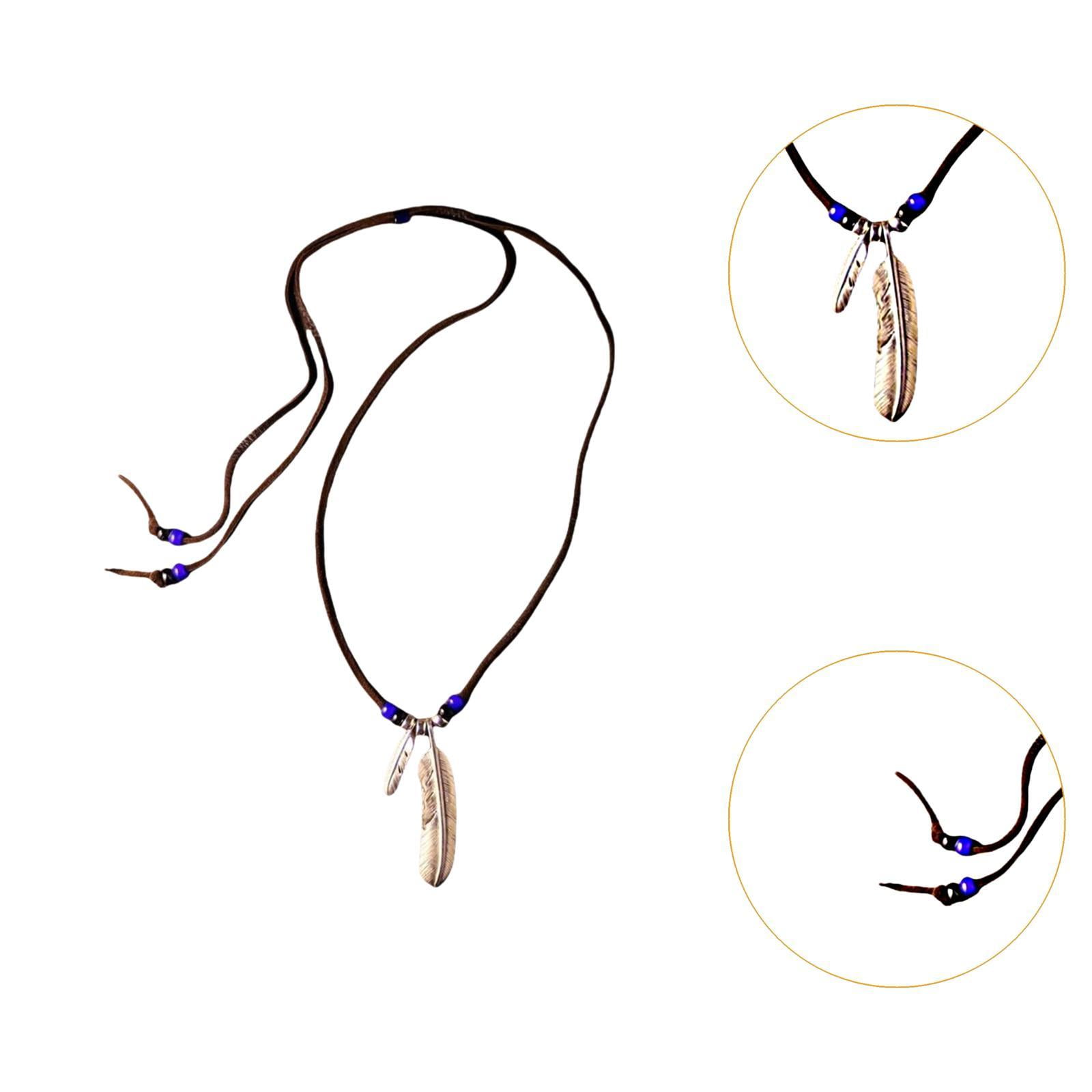QccHieUs Feather Pendant Necklace Adjustable PU Leather Cord Jewelry Tribal Feather Charm normal