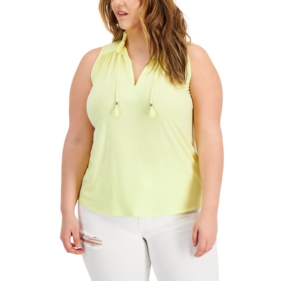 INC International Concepts Plus Size Tassel Tie Top Yellow Pear 2X
